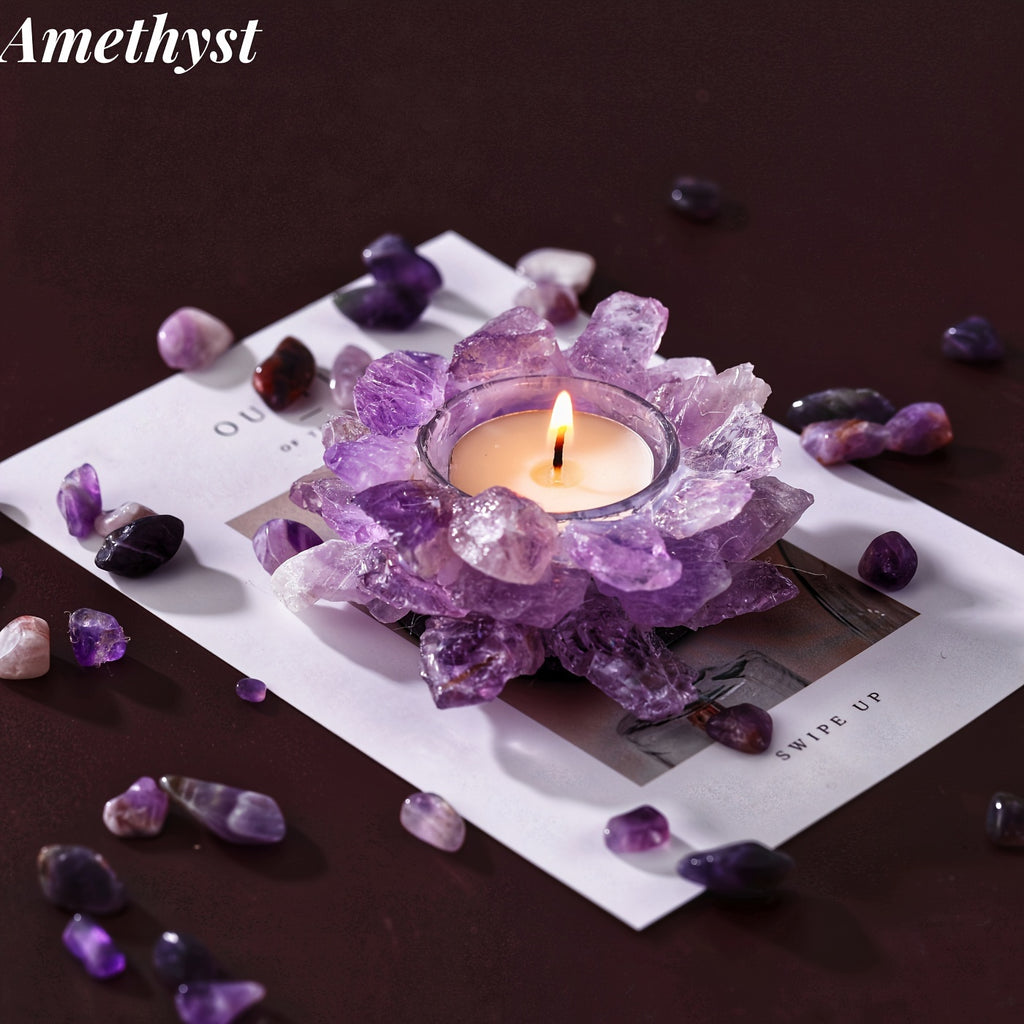 Natural Crystal Candlestick Holder Handmade Rose Quartz Citrine Amethyst – Unique Home Decor Candle Holder Gift for Teacher Appreciation Festival Holiday
