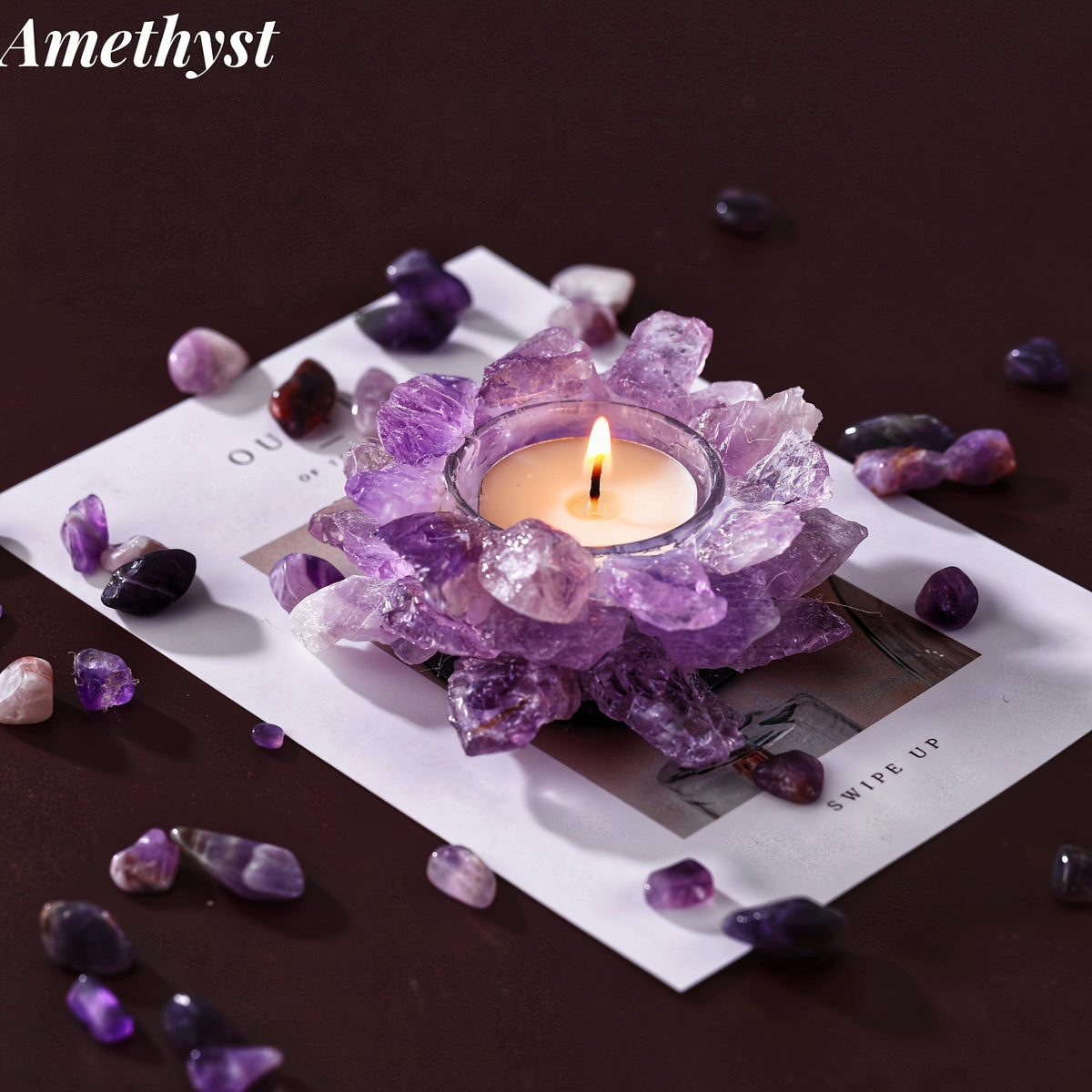 Natural Crystal Candlestick Holder Handmade Rose Quartz Citrine Amethyst – Unique Home Decor Candle Holder Gift for Teacher Appreciation Festival Holiday