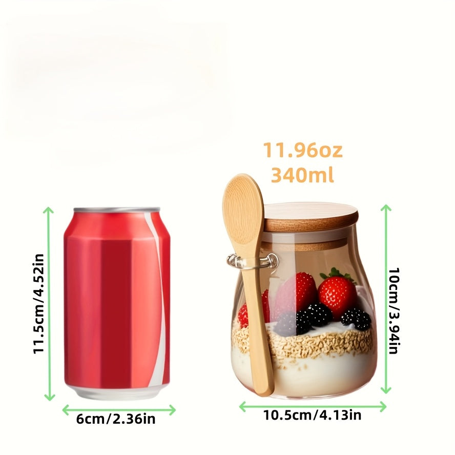 4-Pack 11.96oz Glass Meal Prep Jars with Lids & Spoons – Overnight Oats, Chia Pudding, Yogurt & Salad Containers