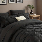 Luxury Pleated Comforter Set 5/7 Pcs – Soft Plush Fiber Fill, Quilted Comforter, Fitted Sheet, Flat Sheet, Pillowcases & Shams, Twin Full Queen King Year-Round Bedding