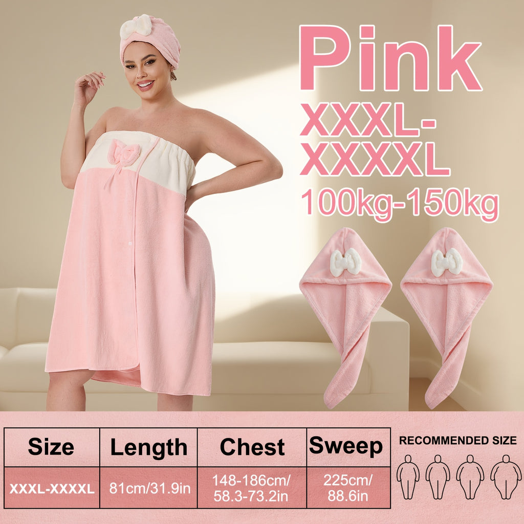Adjustable Bath Wrap Skirt Set with Triangular Hair Drying Cap – Sizes S-XXXXL Spa Towel Wrap for Women, Home, Travel & Steam Room