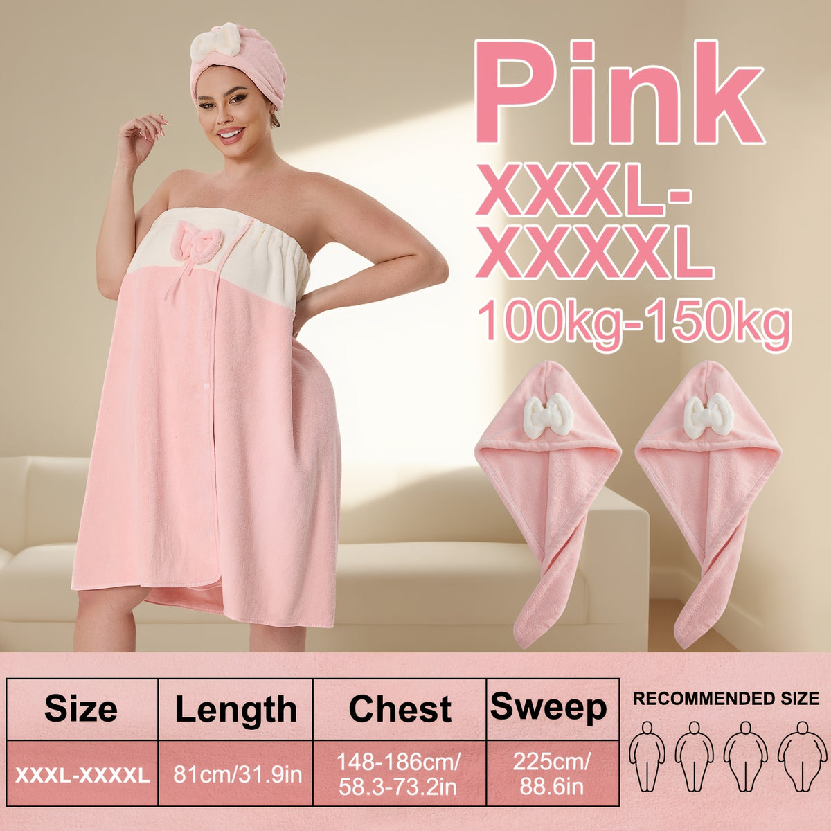 Adjustable Bath Wrap Skirt Set with Triangular Hair Drying Cap – Sizes S-XXXXL Spa Towel Wrap for Women, Home, Travel & Steam Room