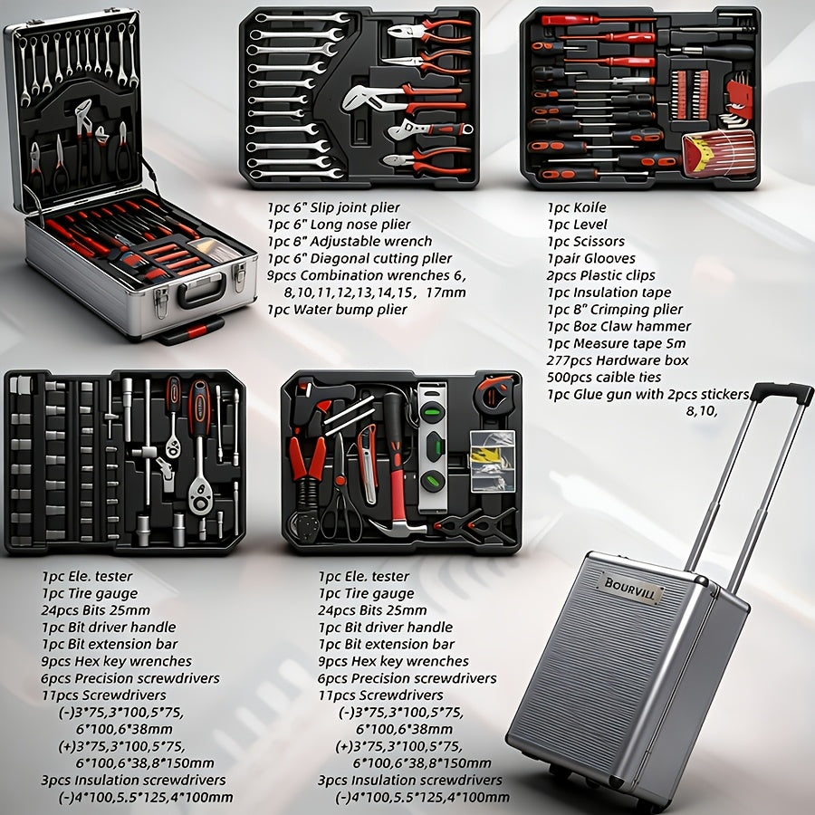 52-Piece Professional Tool Set Toolbox – Multi-Function Portable Home & Car Repair Kit for Enthusiasts and Professionals, Gift for Men, White Black Red