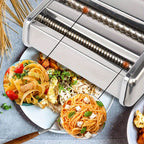 Manual Pasta Maker Machine Stainless Steel – 9 Adjustable Thickness Settings Noodle Cutter for Spaghetti, Fettuccine, Lasagna & Dumpling Wrappers, Durable Kitchen Tool