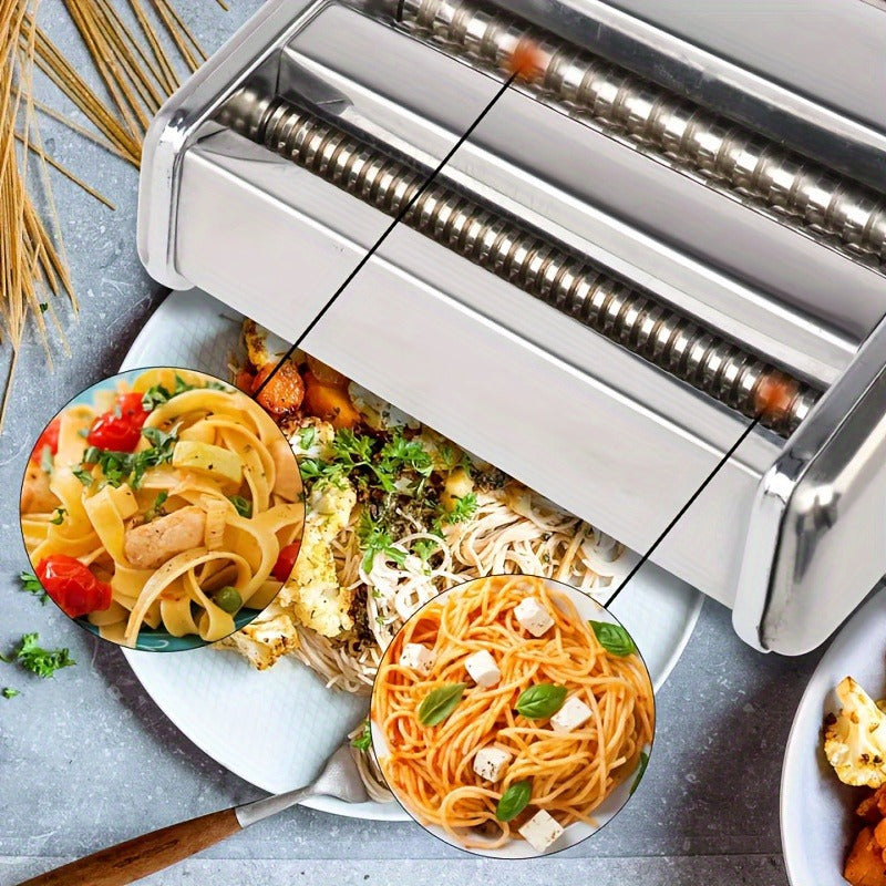 Manual Pasta Maker Machine Stainless Steel – 9 Adjustable Thickness Settings Noodle Cutter for Spaghetti, Fettuccine, Lasagna & Dumpling Wrappers, Durable Kitchen Tool