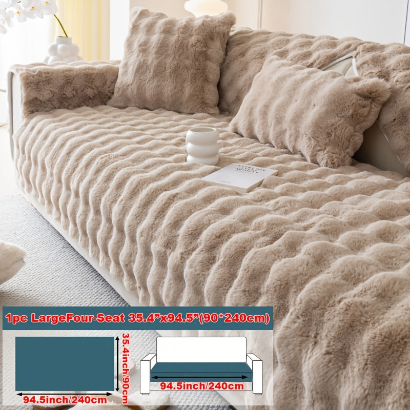 Plush Sofa Cover Rabbit Fur Like Cushion – Anti-Slip Wear-Resistant Pet Friendly Sofa Protector, 450-500GSM Polyester, Machine Washable, Home Decor