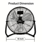 18" Industrial High Velocity Floor Fan – 3 Speed Heavy Duty Metal Fan for Warehouse, Workshop, Factory & Basement | 110V-240V | Black