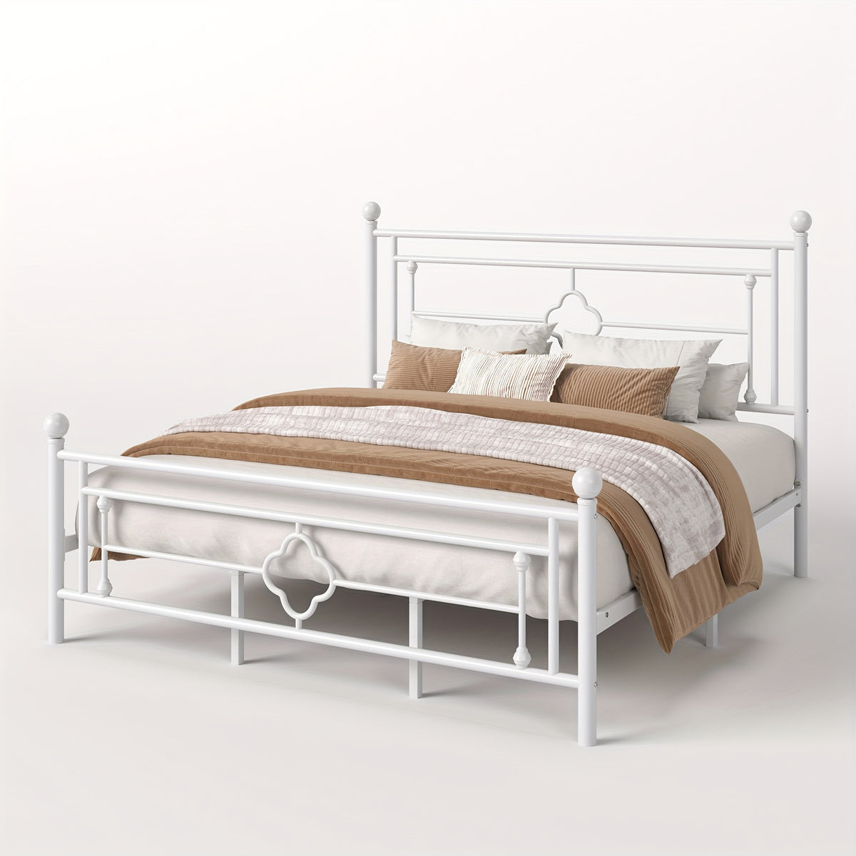 Metal Platform Bed Frame with Vintage Iron Art Headboard Footboard No Box Spring Needed Under Bed Storage Twin Full Queen King Black White Pink Gold