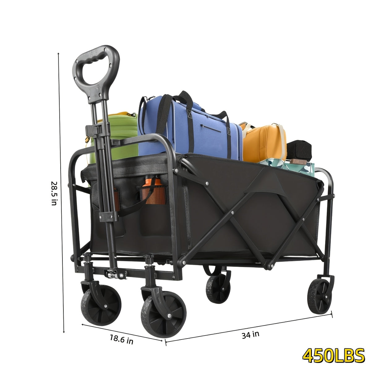 Heavy Duty Folding Utility Cart Wagon with All-Terrain Wheels, 680LBS Capacity Outdoor Camping Garden Shopping Yard Beach Sports Equipment Collapsible Wagon