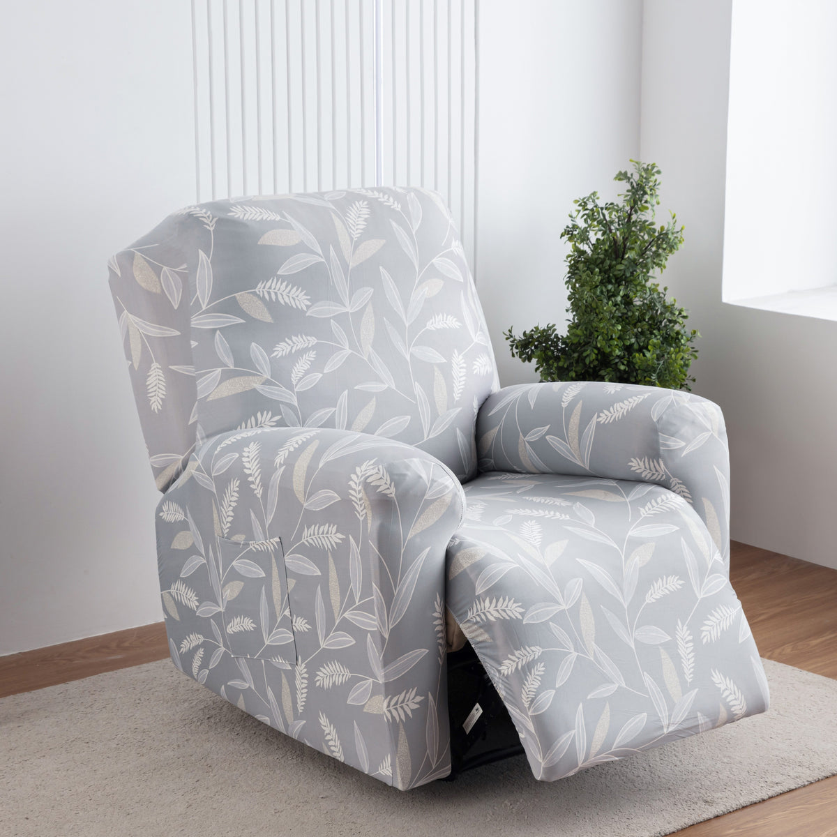 Lounge Chair Cover Set 4-Pack – High Elasticity Elastic Printed Slipcover with Side Pockets, Pet Friendly, for Bedroom Office Living Room, Holiday Home Decor