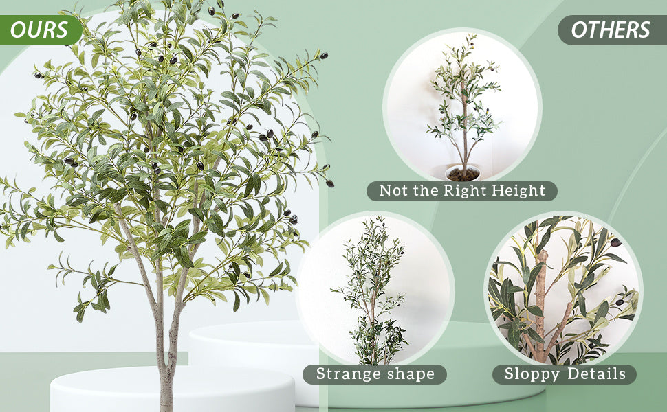 Tall Artificial Olive Tree 5/6/7FT Thick Trunk Indoor Faux Olive Plant with Lush Leaves & Berries for Living Room, Kitchen & Home Decor, Spring Summer Decoration