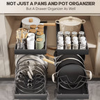 Pull Out Cabinet Organizer Under Cabinet Pot and Pan Rack Sliding Storage with Adjustable Dividers for Pot Lids Bakeware Plates