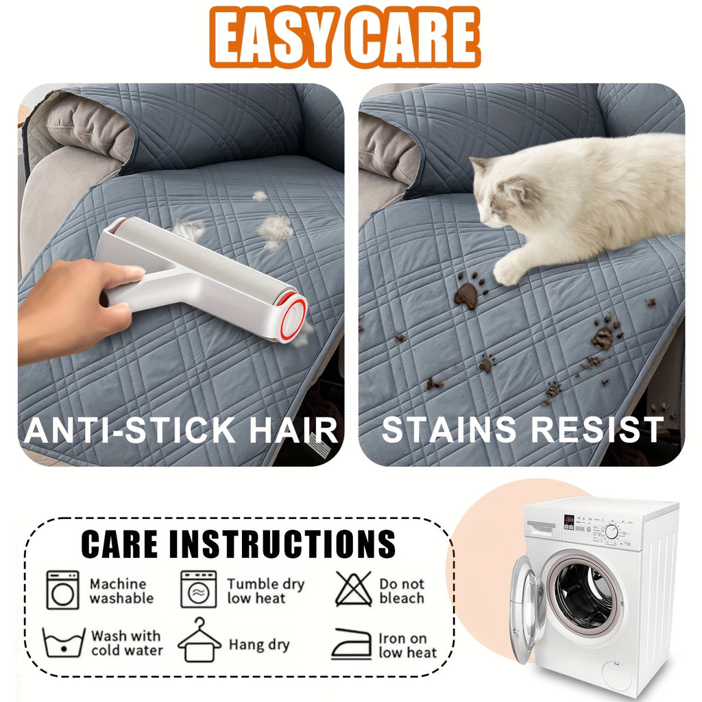 Waterproof Recliner Cover Pet Scratch-Resistant, 5-Layer Quilted Non-Slip Recliner Chair Slipcover with Pocket & Elastic Straps, Easy-Care Polyester Furniture Protector for Living Room, Bedroom & Office, Coffee/Gray