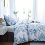 Soft Floral Comforter Set 3-Piece Easy Care – Lightweight Breathable All-Season Quilt with Pillowcases, Light Blue, White & Beige, Bed in a Bag Twin Queen King