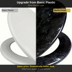Soft Close Toilet Seat Round Black Marble | Designer Art Toilet Seat with Quick-Release Hinges, Easy Clean, Stylish Bathroom Upgrade