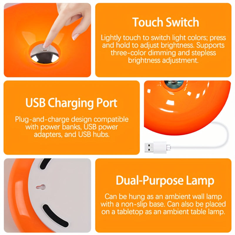 Touch-Control Dimmable Donut Table Lamp – 3-Tone USB Rechargeable, Wall-Mountable Night Light for Bedroom & Desk