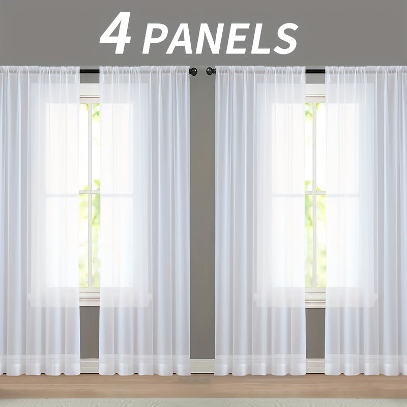 Sheer Gauze Curtains 4 Panels Rod Pocket – Dreamy Transparent Light Filtering Window Drapes for Living Room Bedroom Balcony, 11 Colors 3 Sizes