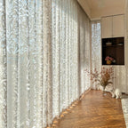 French Tulle Sheer Curtains 2 Panels Cream Hollow Princess Style – Romantic Translucent Rod Pocket Drapes for Living Room Bedroom Balcony Wedding, 5 Sizes