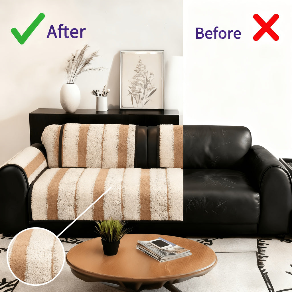 Plush Couch Cover Non-Slip Washable Sofa Cushion Pad for 2/3/4 Seat Sectional L-Shape Couch | Pet & Kid Friendly Furniture Protector Slipcover, Black Gray Brown