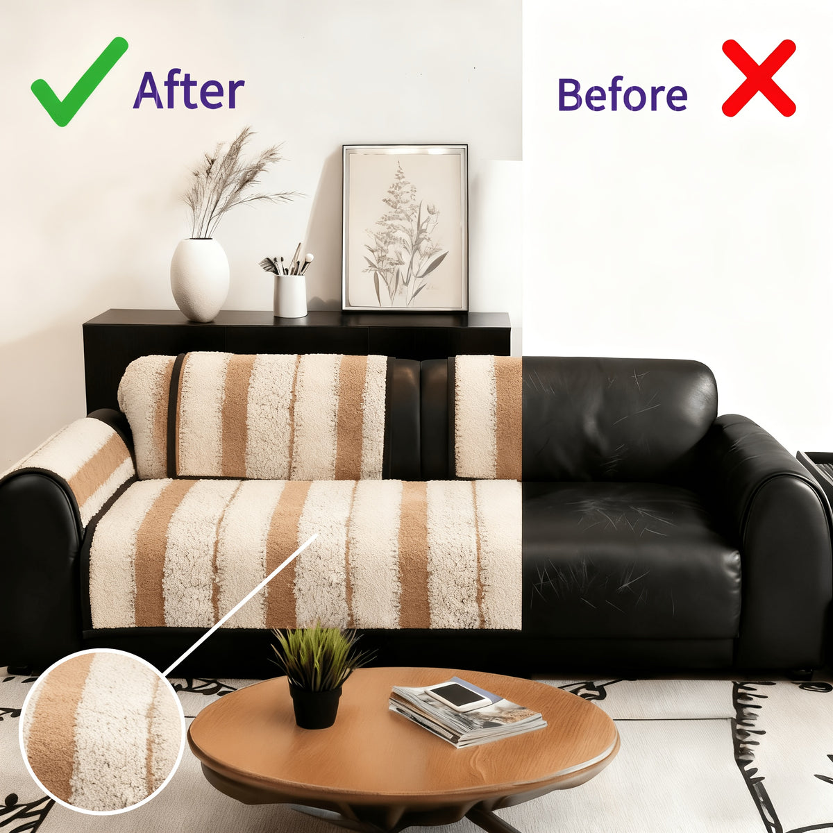 Plush Couch Cover Non-Slip Washable Sofa Cushion Pad for 2/3/4 Seat Sectional L-Shape Couch | Pet & Kid Friendly Furniture Protector Slipcover, Black Gray Brown