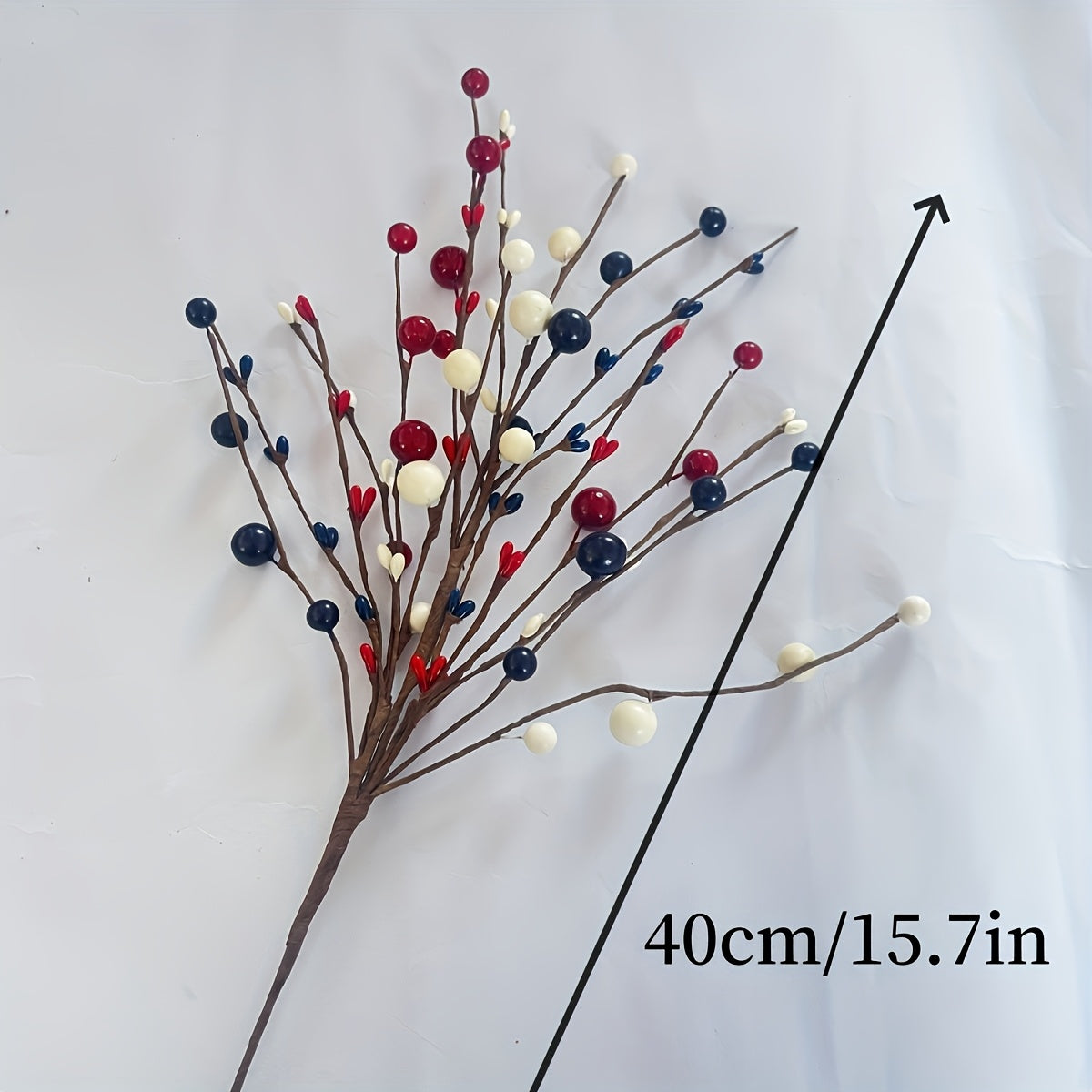 Patriotic Artificial Berry Branches – Set of 5 Red White & Blue Fake Berry Stems for Independence Day, Memorial Day, 4th of July Tabletop & Home Decor, Plastic Floral Picks