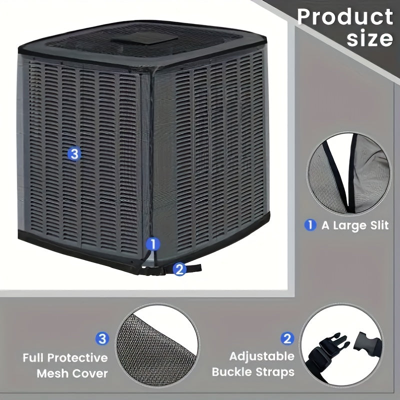AC Cover Outdoor Heavy Duty Central Air Conditioner Unit Cover Breathable Mesh Adjustable Buckle Straps Debris Bug Leaf Rain Snow UV Protection Residential Commercial XS S M L