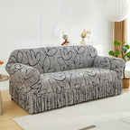 Elastic Sofa Cover with Printed Skirt - Universal Stretch Couch Slipcover Furniture Protector 2 3 4 Seater Living Room Bedroom Office All Seasons