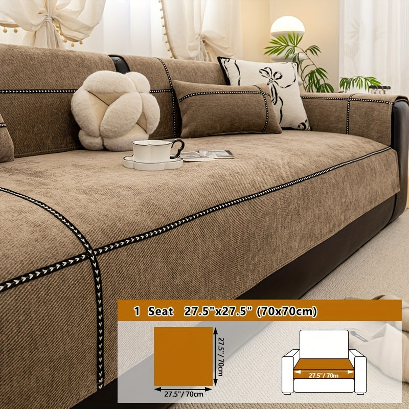 Chenille Sofa Seat Cover Non-Slip Pet Friendly Machine Washable All Season - Sofa Cushion Cover with Lace Belt for 1 2 3 4 Seater Armrest Backrest 3 Colors