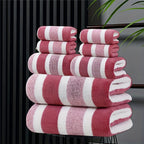 8-Piece Hotel-Quality Striped Bath Towel Set – Lint-Free Super Absorbent Two-Color Towels | 2 Large Bath Towels, 2 Medium Bath Towels & 4 Washcloths