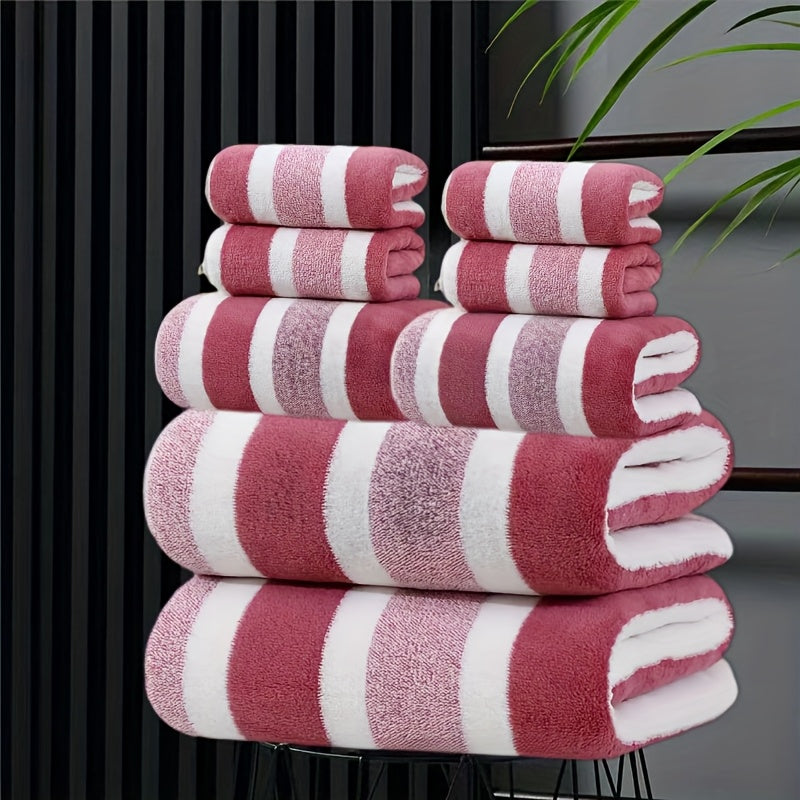 8-Piece Hotel-Quality Striped Bath Towel Set – Lint-Free Super Absorbent Two-Color Towels | 2 Large Bath Towels, 2 Medium Bath Towels & 4 Washcloths