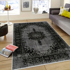 Bohemian Floral Velvet Area Rug – Machine Washable Low-Pile Carpet, Non-Slip Geometric Pattern Floor Mat for Living Room, Bedroom, Office & Cafe, 56x80 Inch