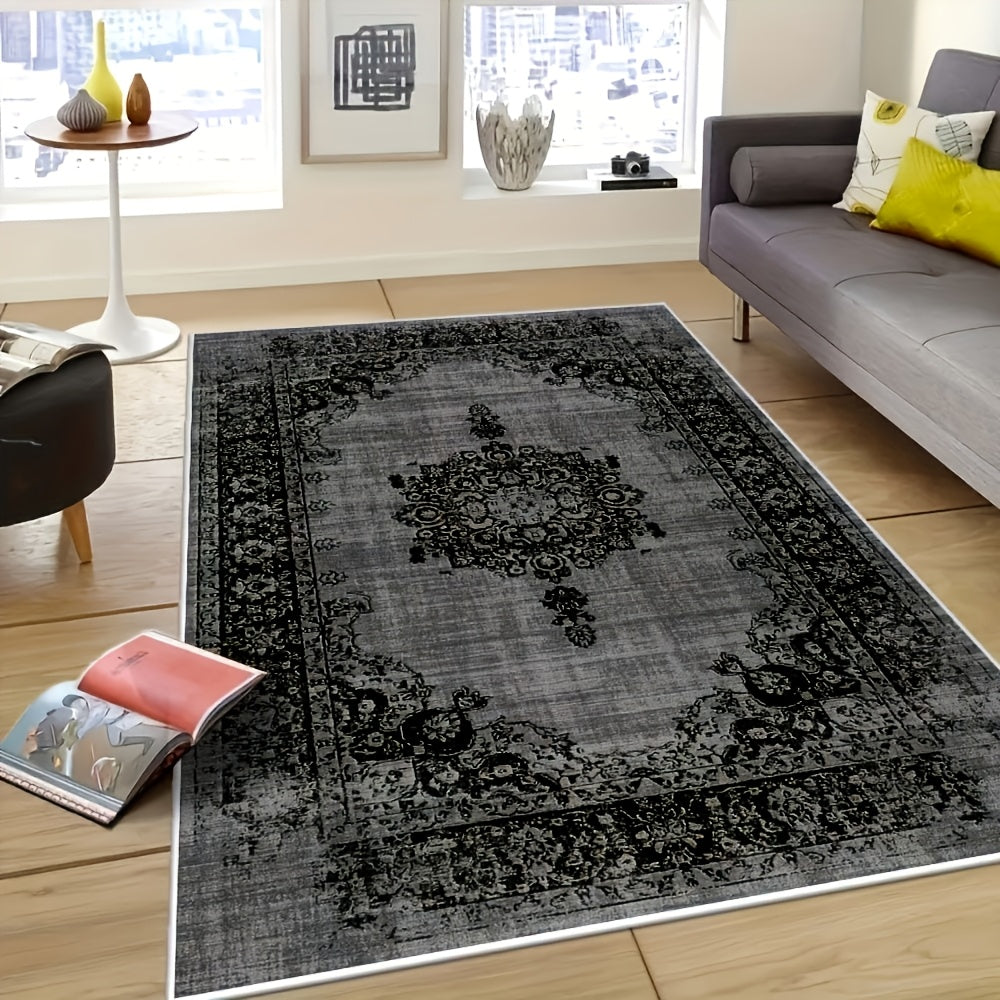 Bohemian Floral Velvet Area Rug – Machine Washable Low-Pile Carpet, Non-Slip Geometric Pattern Floor Mat for Living Room, Bedroom, Office & Cafe, 56x80 Inch