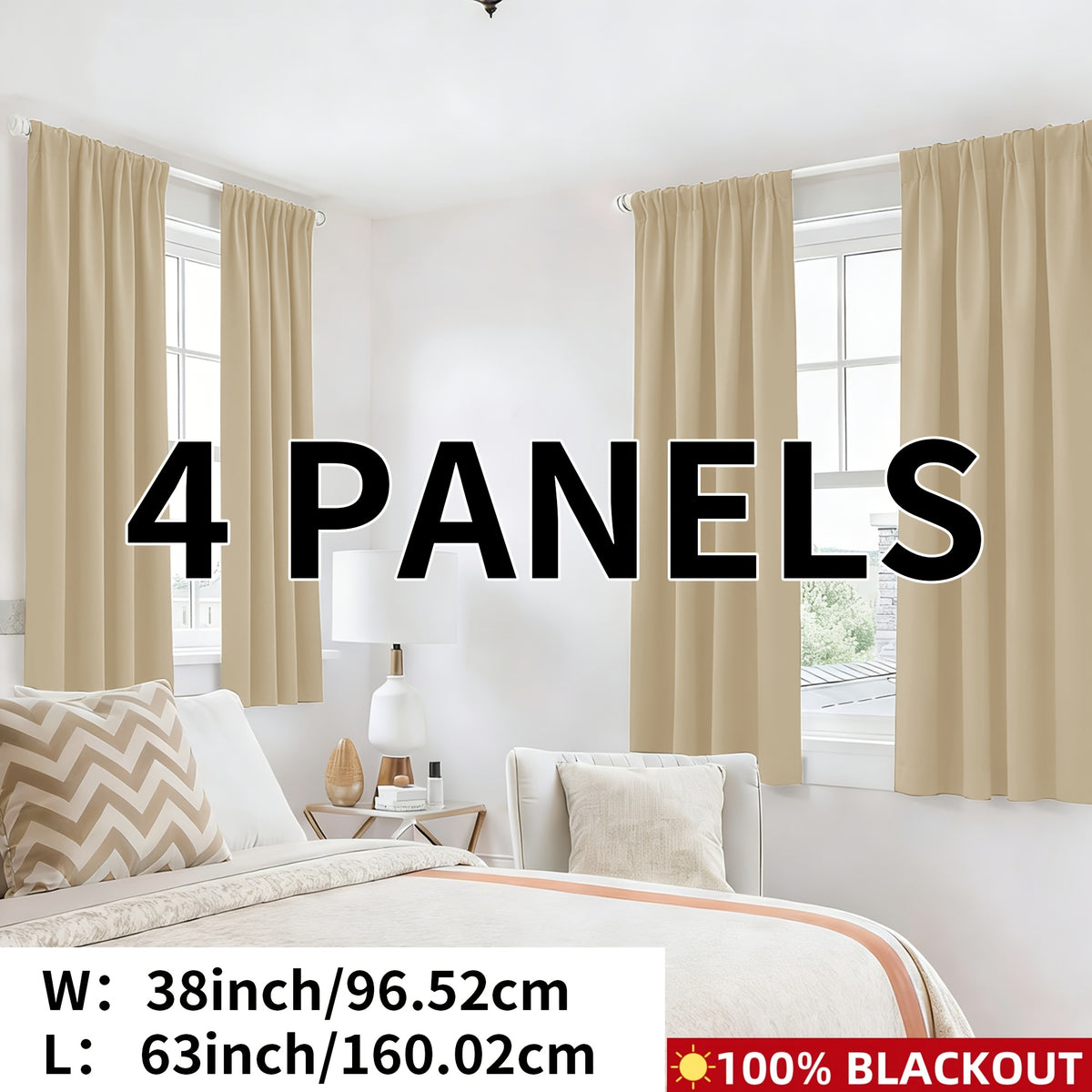 Blackout Curtains Rod Pocket 4-Panel Solid Color Lightweight Matte Drapes | 100% Light Blocking Window Curtains for Bedroom Living Room, 9 Colors 5 Sizes