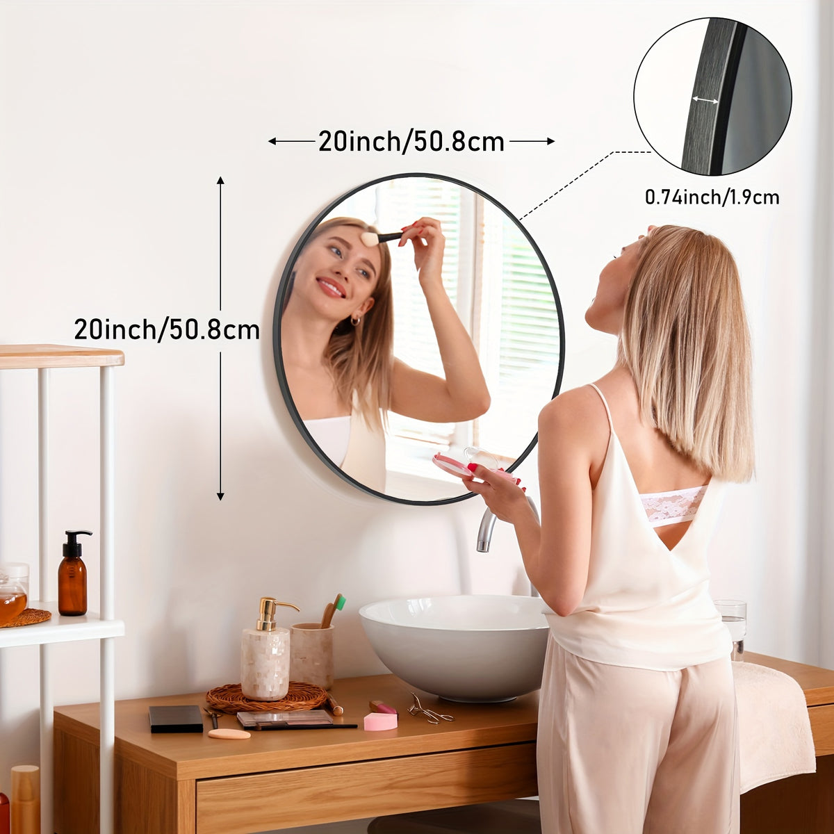Round Metal Wall Mirror Matte Black & Gold Frame Modern Decorative Circle Mirror for Entryway Bathroom Living Room Bedroom Vanity Wall Decor Multiple Sizes