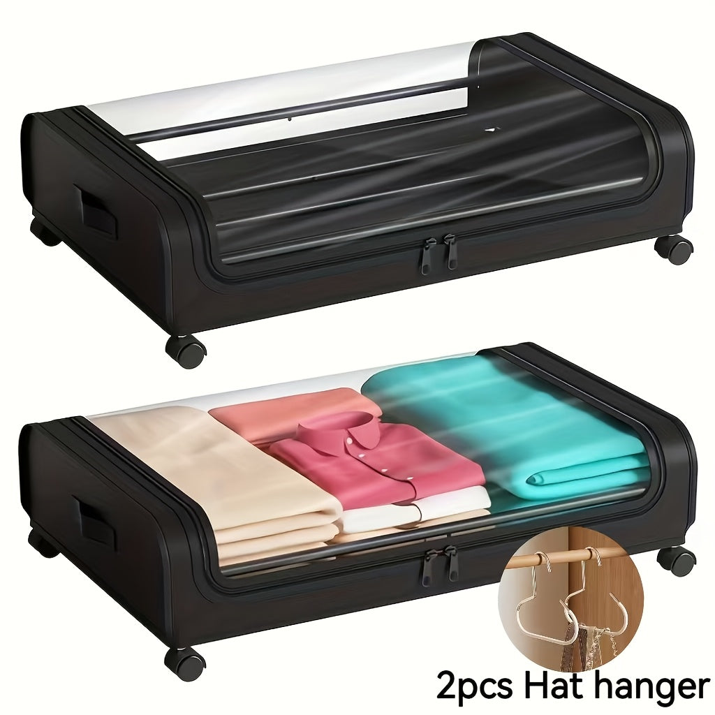 Rolling Under Bed Storage with Wheels - Metal Drawer Organizer for Clothes, Blankets, Shoes & Bedding, 1pc or 2pcs, Gray & Black, Wheeled Storage Box