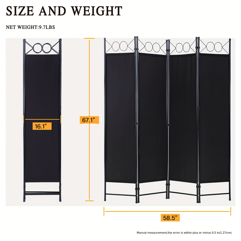 4 Panel Folding Room Divider Privacy Screen | Portable Wall Divider Partition for Home, Office & Bedroom Separation – Black, Grey, Beige, Tan
