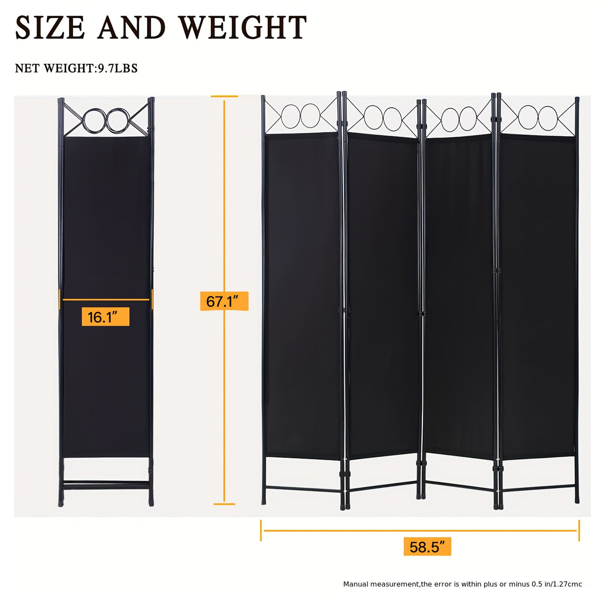 4 Panel Folding Room Divider Privacy Screen | Portable Wall Divider Partition for Home, Office & Bedroom Separation – Black, Grey, Beige, Tan