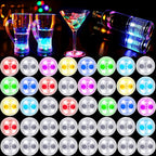 LED Light-Up Cup Coasters 40pcs Colorful Luminous Bottle Stickers Glow Drink Coasters for Parties Weddings Bars Clubs KTV Home Entertainment