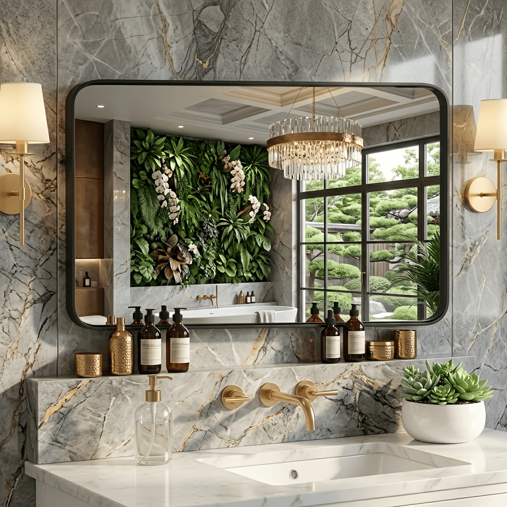 Metal Framed Rounded Rectangle Wall Mirror for Bathroom – Over Sink, Horizontal or Vertical Hanging, Modern Farmhouse Decor, Matte Black, Gold & Silver, Multiple Sizes 16x20 to 36x48 In