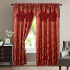 Aurora Jacquard Room-Darkening Curtain Panels with Waterfall Valance – 54” × 84” | Set of 2