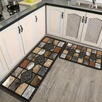 Vintage Plaid Kitchen Floor Mat Set – Diatom Mud Rubber, Absorbent, Non-Slip, Fast Drying, Machine Washable | Kitchen, Bathroom & Hallway | 2-Piece & 3-Piece | Nuvia Haven