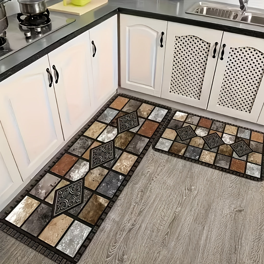 Vintage Plaid Kitchen Floor Mat Set – Diatom Mud Rubber, Absorbent, Non-Slip, Fast Drying, Machine Washable | Kitchen, Bathroom & Hallway | 2-Piece & 3-Piece | Nuvia Haven