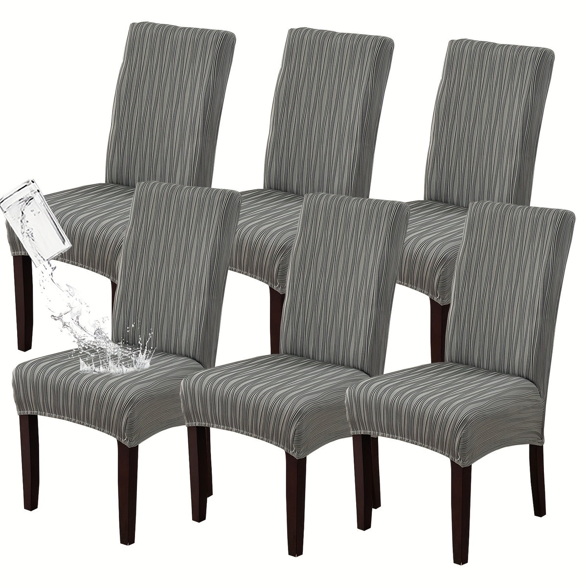 Stain-Resistant Stretch Dining Chair Covers Set of 4 or 6 Jacquard Polyester-Spandex Removable Slipcovers – Pet & Kid Friendly, Machine Washable, for Restaurant Home Wedding Christmas