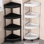 Rotating Corner Shelf for Bathroom – Fan-Shaped 3-Tier 90° Space-Saving Storage Rack with Hollow Drainage | Thickened Plastic Corner Organizer for Kitchen, Bedroom & Living Room | White & Black