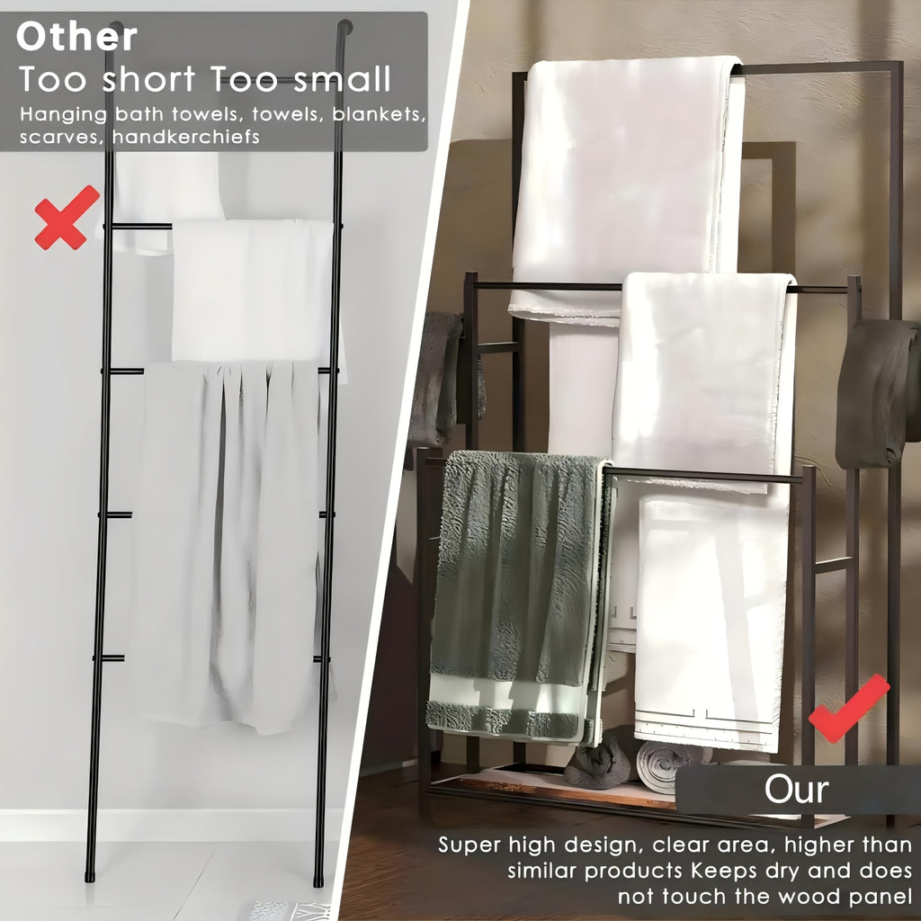 47-Inch Free Standing Towel Rack 3-Tier – Oversized Floor Bath Towel Drying Valet Holder | Blanket & Quilt Rack Stand for Bathroom, Bedroom, Pool, Beach, Hot Tub & Gym | Small & Floor Models