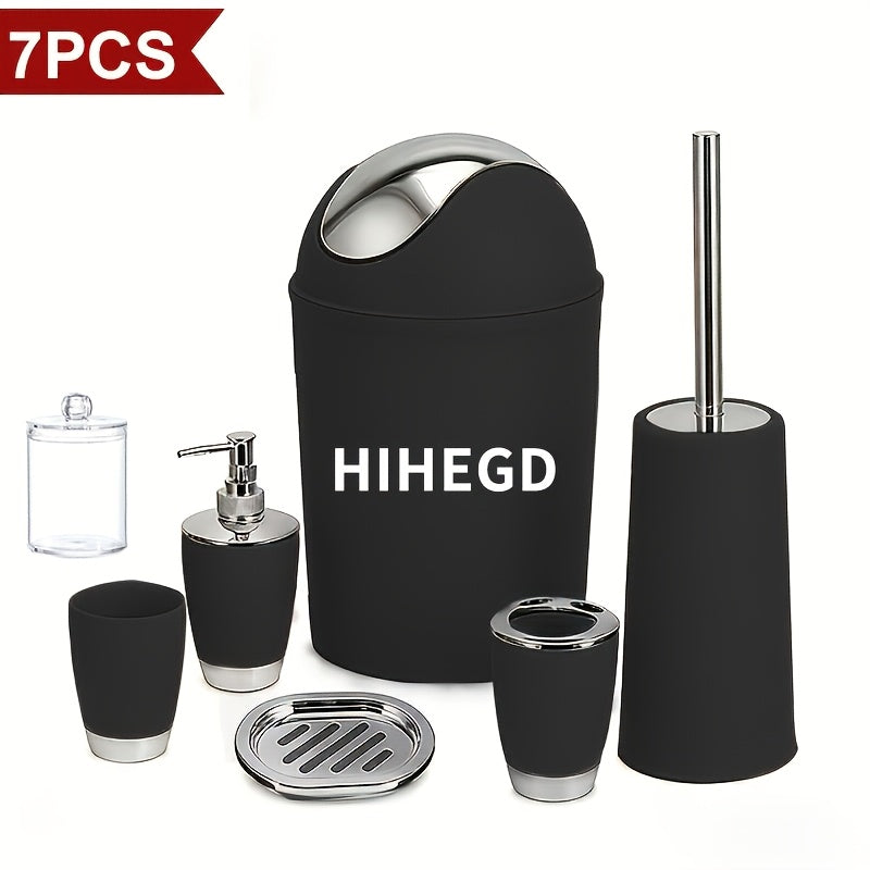 7-Piece Luxury Bathroom Accessory Set Modern Style Trash Can Toilet Brush Soap Dispenser Dish Toothbrush Holder Mouthwash Cup