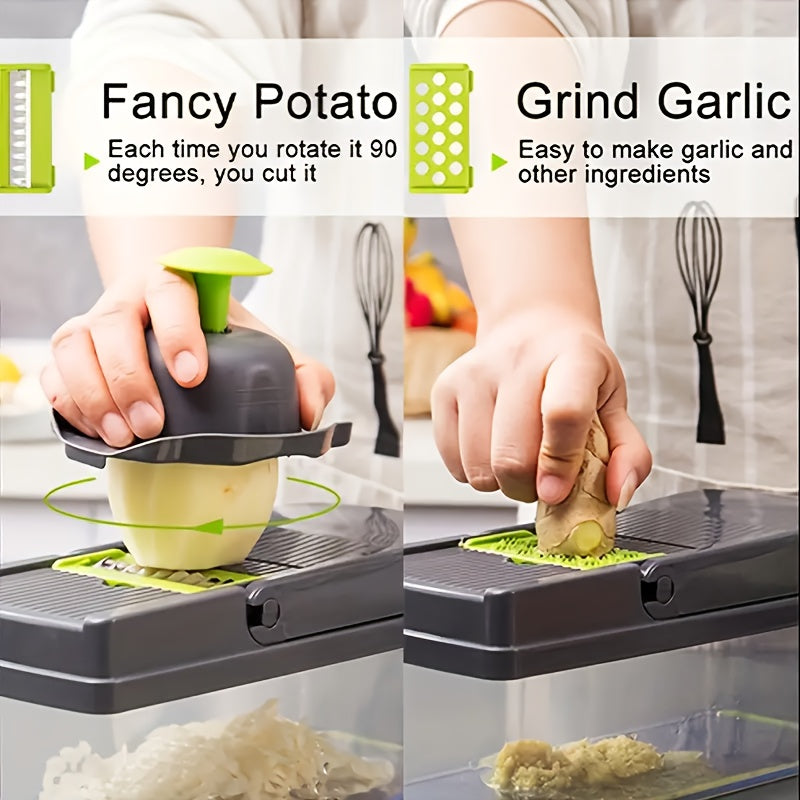 Vegetable Chopper with 8 Blades - Multifunctional Food Slicer Dicer Cutter, Onion Chopper Set with Container, 22pcs Kitchen Prep Tool