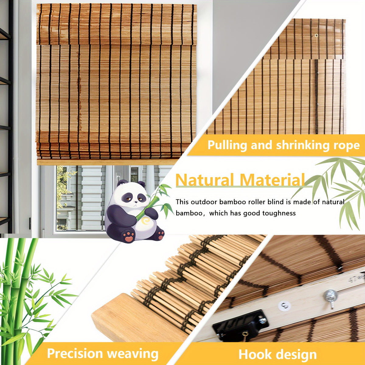 Bamboo Roman Shade – Light Filtering, Adjustable Lift System, Easy Install | Living Room & Home Decor | 13 Sizes | Nuvia Haven