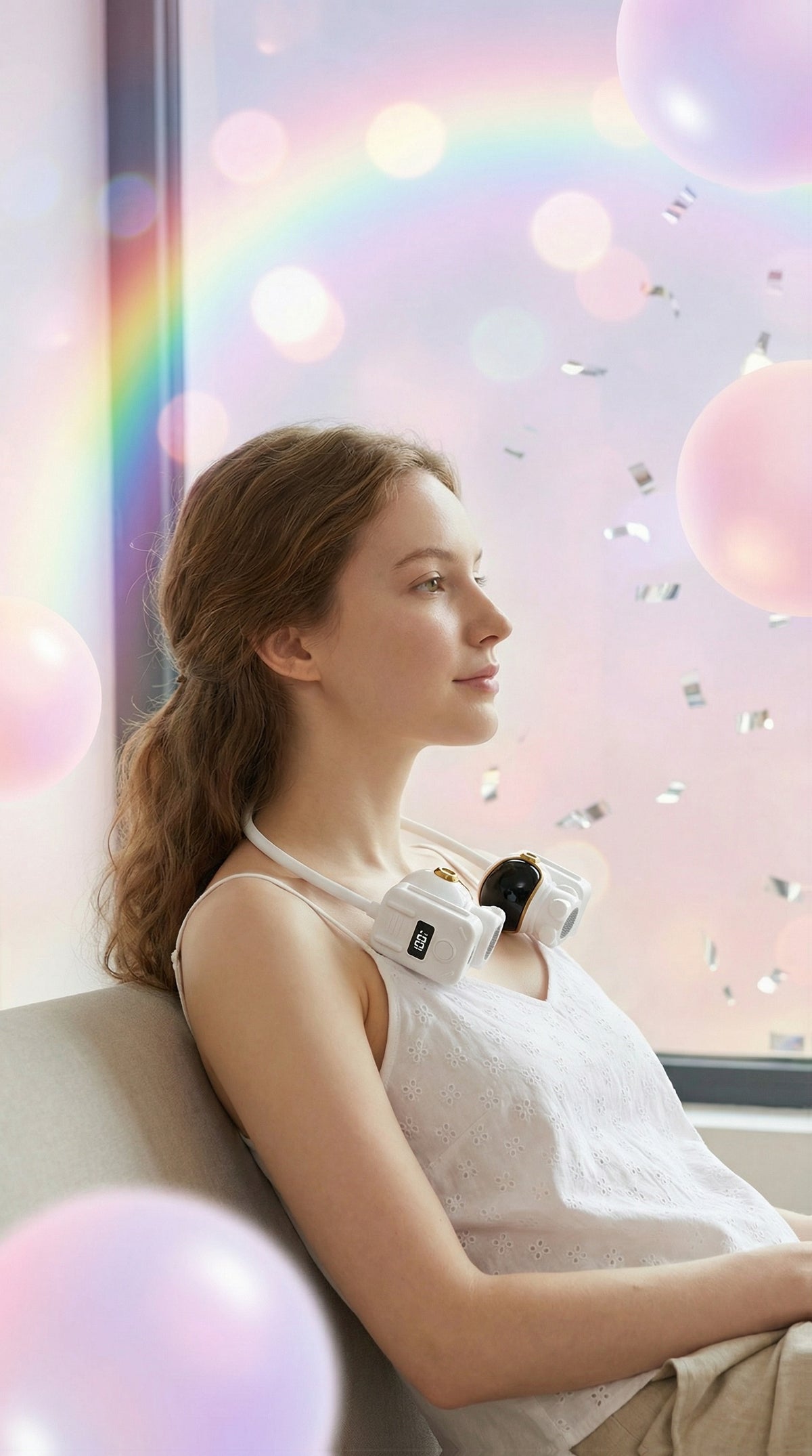Neck Fan USB Rechargeable Hands-Free Wearable Bladeless Fan 3-Speed 360 Degree Adjustable Digital Display Quiet Cooling Fan for Outdoor Travel Office Student White Green Pink 1500mAh 3000mAh