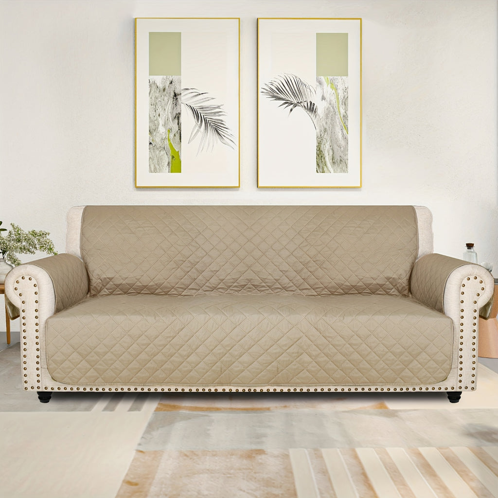Universal Fit Sofa Slipcover Protector Washable 3 4 Seater, 5-Layer Quilted Pet-Friendly Couch Cover with Elastic Straps – Recliner & Loveseat Compatible, Non-Slip Furniture Protector for Living Room
